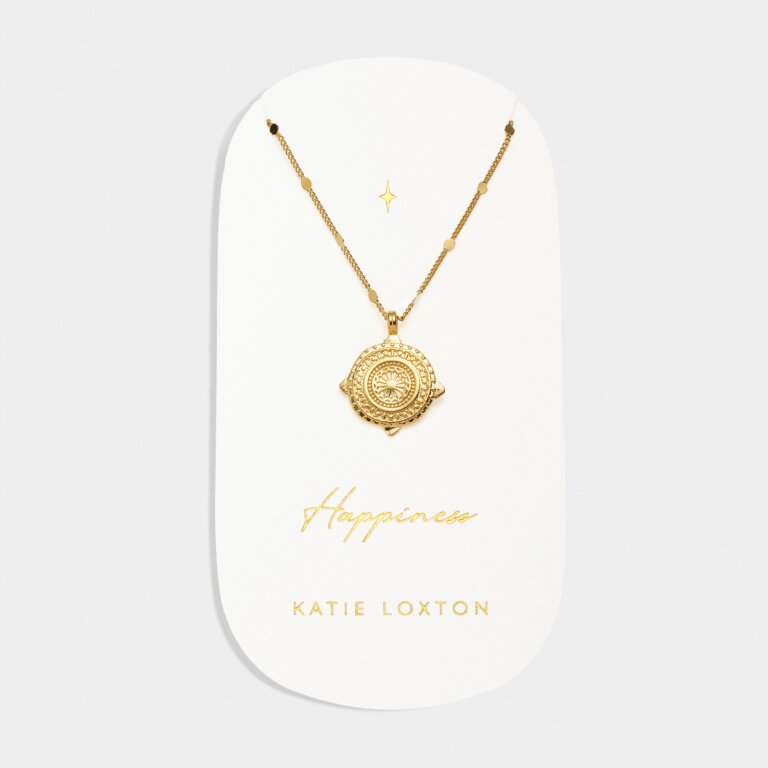 Katie Loxton Waterproof Antique Coin Necklace Happiness Gold Plated Necklace