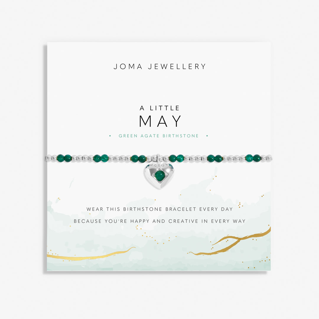 Joma Jewellery Birthstone A Little May Green Agate Silver Plated Bracelet