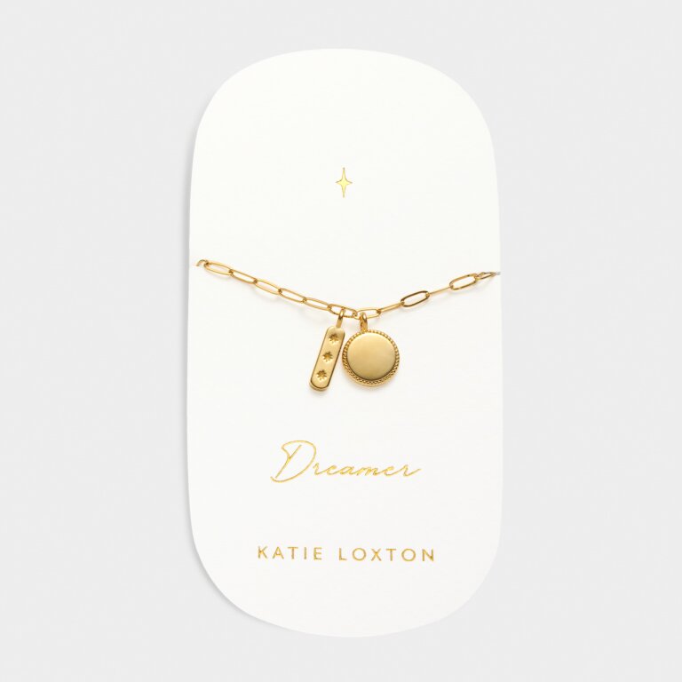 Katie Loxton Waterproof Carded Charm Bracelet Dreamer Gold Plated Bracelet