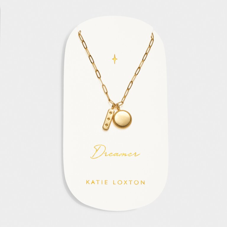 Katie Loxton Waterproof Carded Charm Necklace Dreamer Gold Plated Necklace