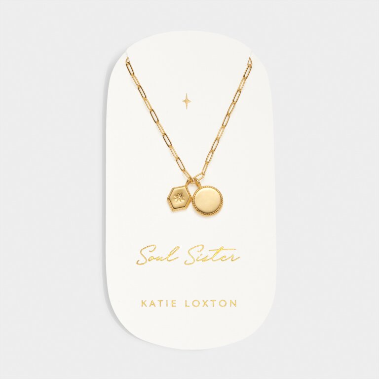 Katie Loxton Waterproof Carded Charm Necklace Soul Sister Gold Plated Necklace