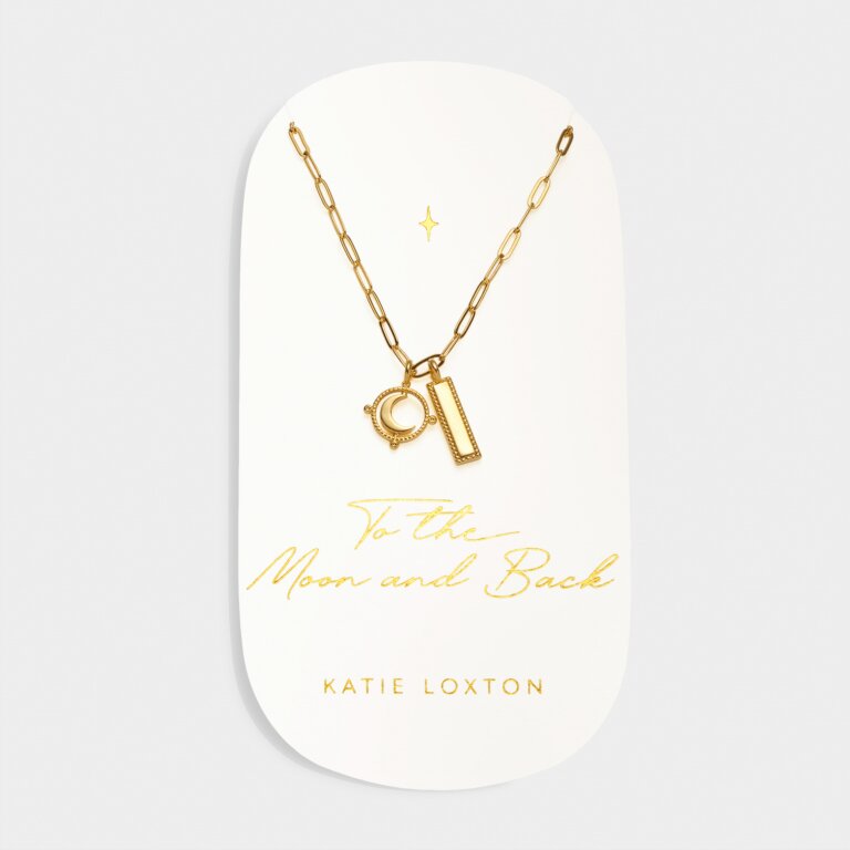 Katie Loxton Waterproof Carded Charm Necklace To The Moon & Back Gold Plated Necklace