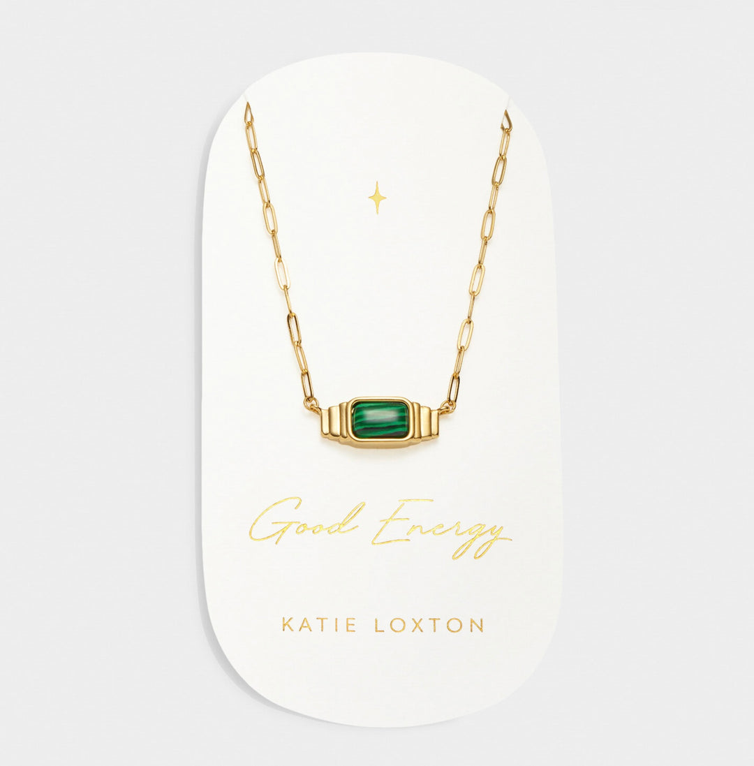 Katie Loxton Waterproof Malachite Necklace Good Energy Gold Plated Necklace