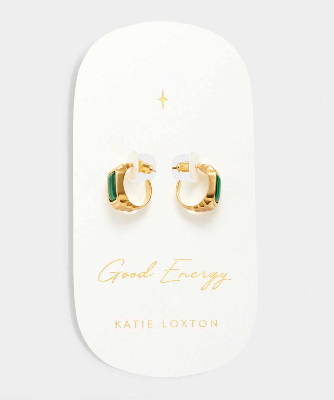 Katie Loxton Waterproof Malachite Hoop Earrings Good Energy Gold Plated Earring