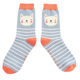 Miss Sparrow Kitty Stripes Socks Powder Blue