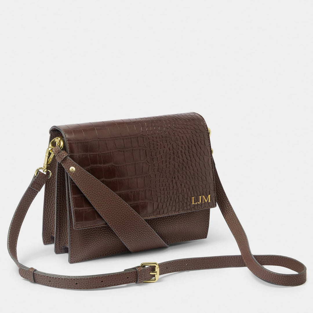 Katie Loxton Orla Faux Croc Crossbody Bag Chocolate