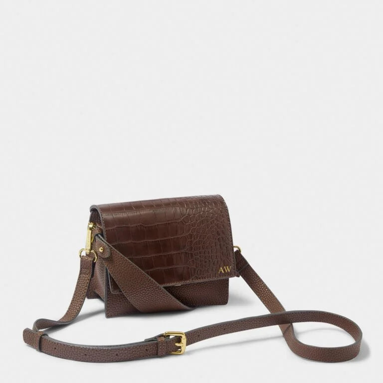 Katie Loxton Orla Mini Faux Croc Crossbody Chocolate