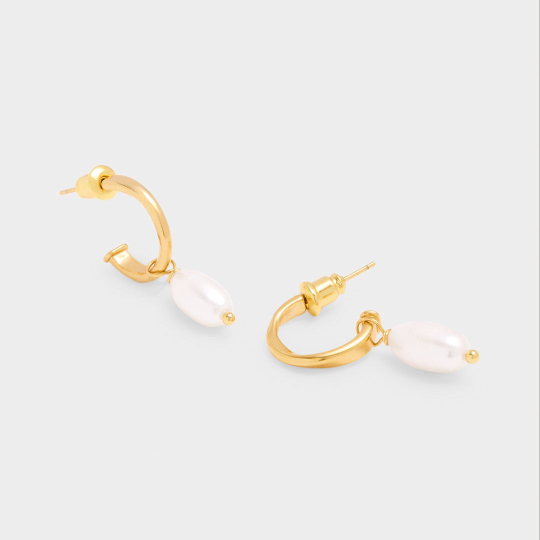 Katie Loxton Waterproof Pearl Lustre Hoop Earrings Pearl And Gold Coated