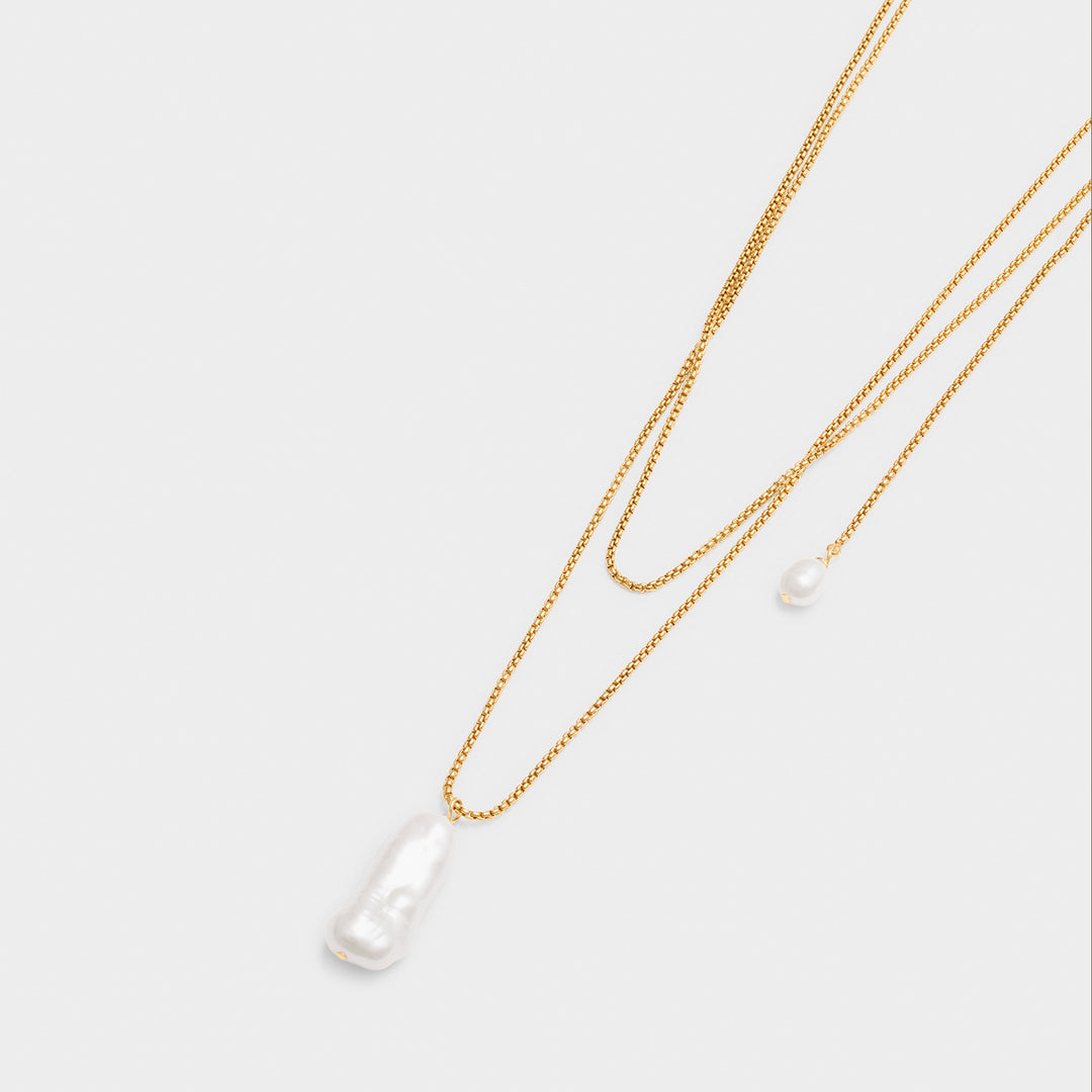 Katie Loxton Waterproof Pearl Lustre Lariat Necklace Pearl And Gold Coated