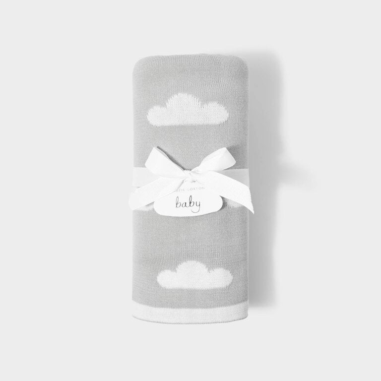 Katie Loxton Printed Baby Blanket Cloud Grey Off White