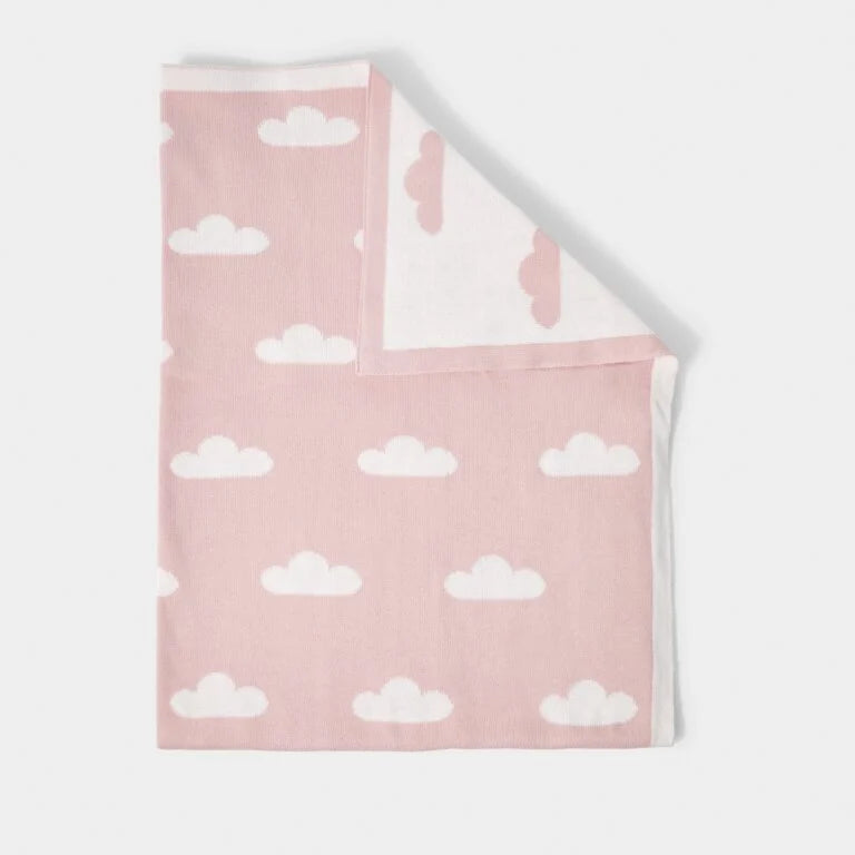Katie Loxton Printed Baby Blanket Cloud Pink Off White