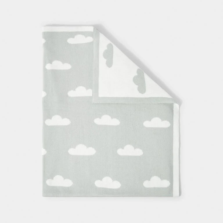 Katie Loxton Printed Baby Blanket Cloud Sage Off White