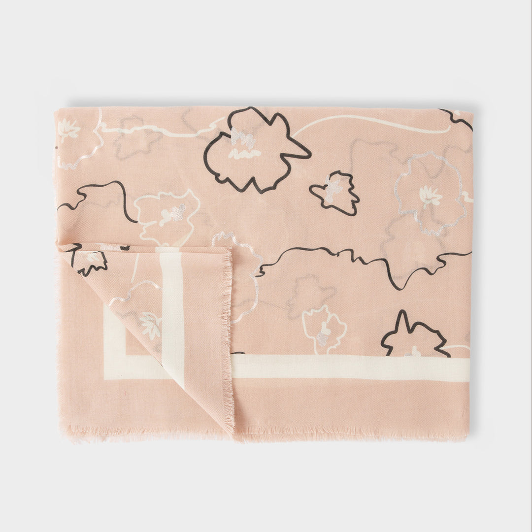 Katie Loxton Printed Foil Scarf Flora Outline Blush Pink Off White Rose Gold Foil