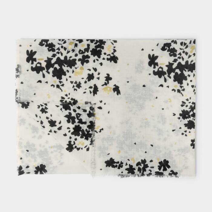 Katie Loxton Printed Foil Scarf Floral Burst Off White/Black/Gold Foil