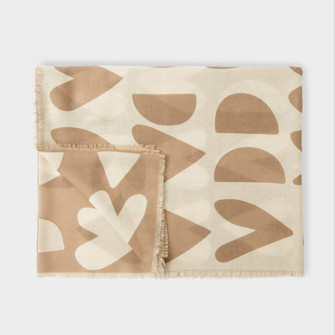 Katie Loxton Printed Scarf Large Heart Taupe Ecru