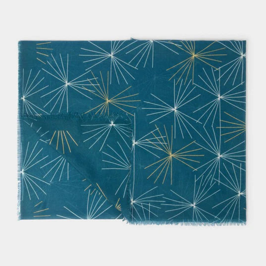 Katie Loxton Printed Foil Scarf Starburst Teal/Off White/Gold Foil