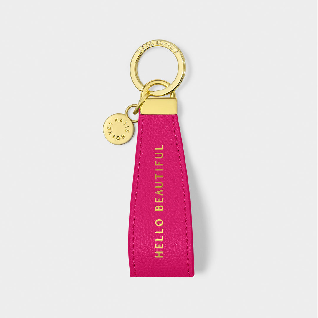 Katie Loxton Sentiment Loop Keyring Hello Beautiful Cerise
