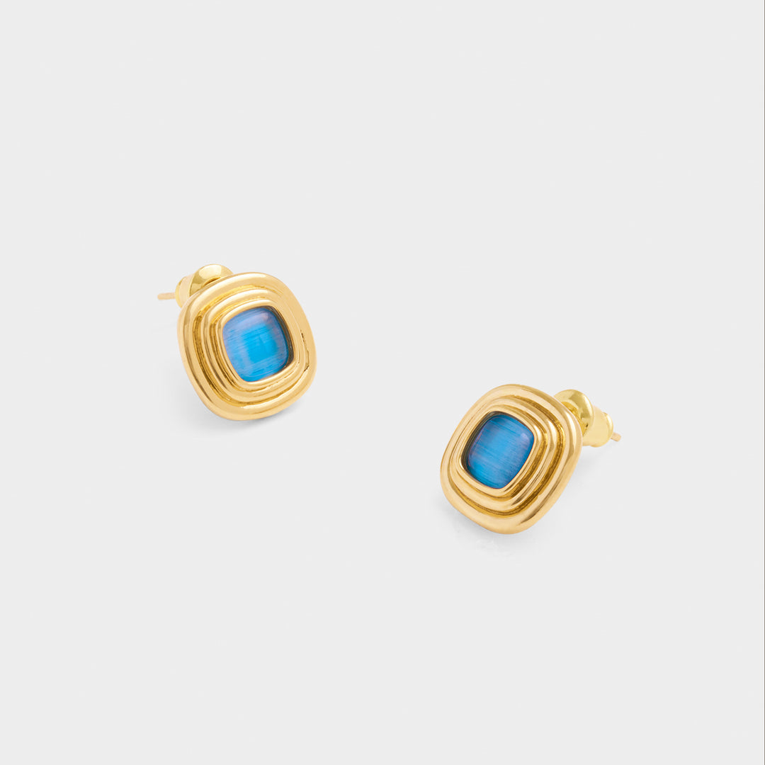 Katie Loxton Waterproof Sofia Azure Button Stud Earrings Gold Coated