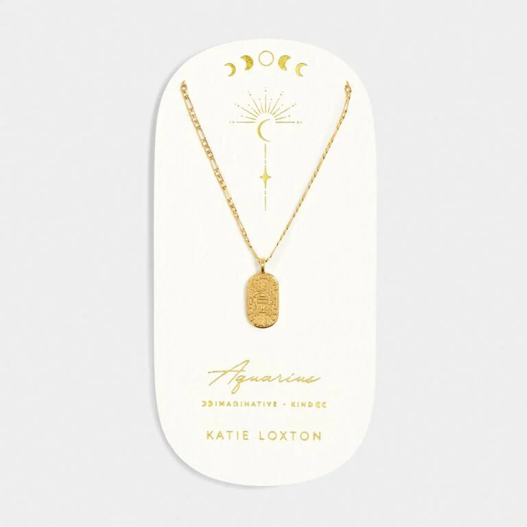 Katie Loxton Waterproof Zodiac Necklace Aquarius Gold Coated