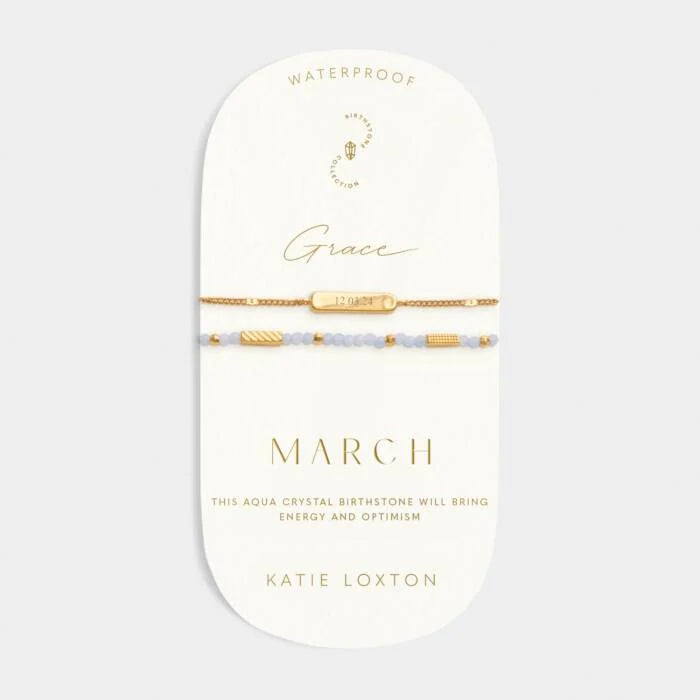 Katie Loxton Waterproof 'March' Waterproof Gold Birthstone Bracelet 18cm