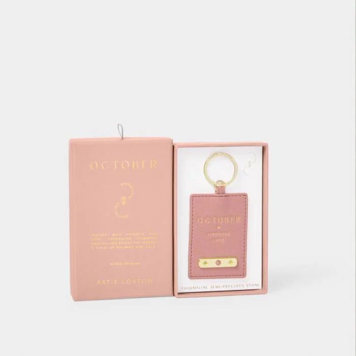 Katie Loxton October Birthstone Keyring In Dusty Pink