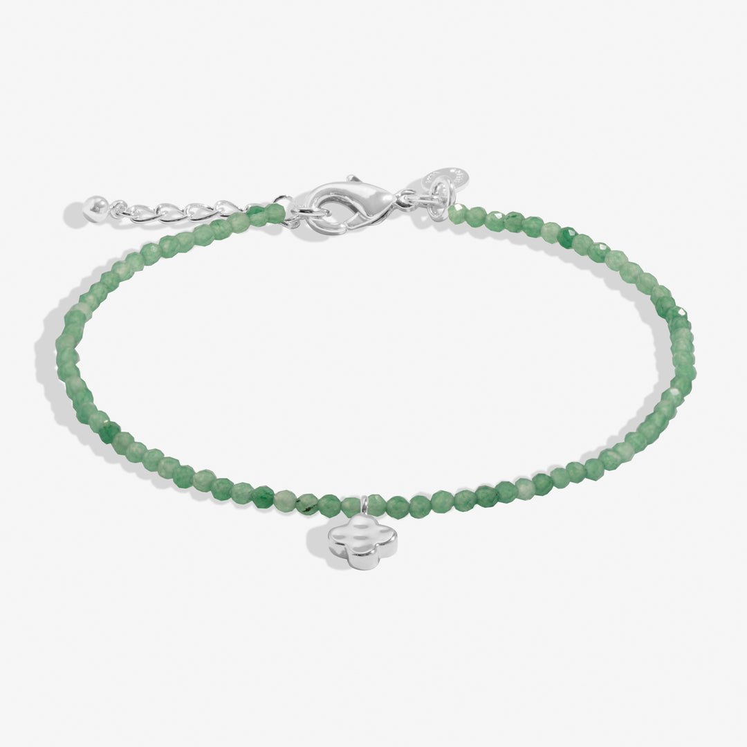 Mini Charms Aventurine Clover Silver Plated Bracelet