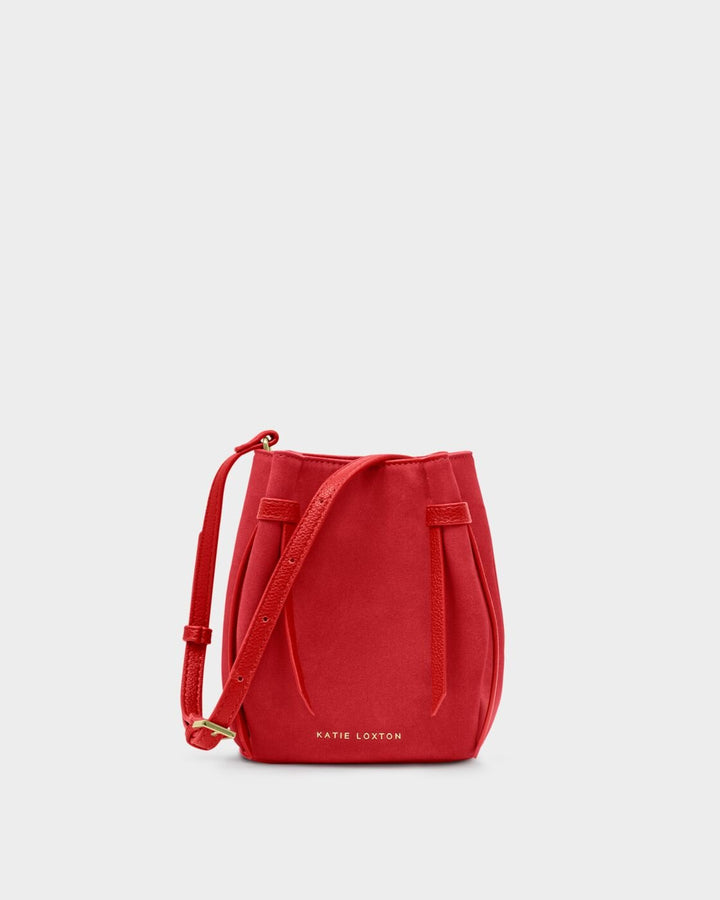 Katie Loxton Celina Mini Faux Suede Bucket Bag Red Faux Suede