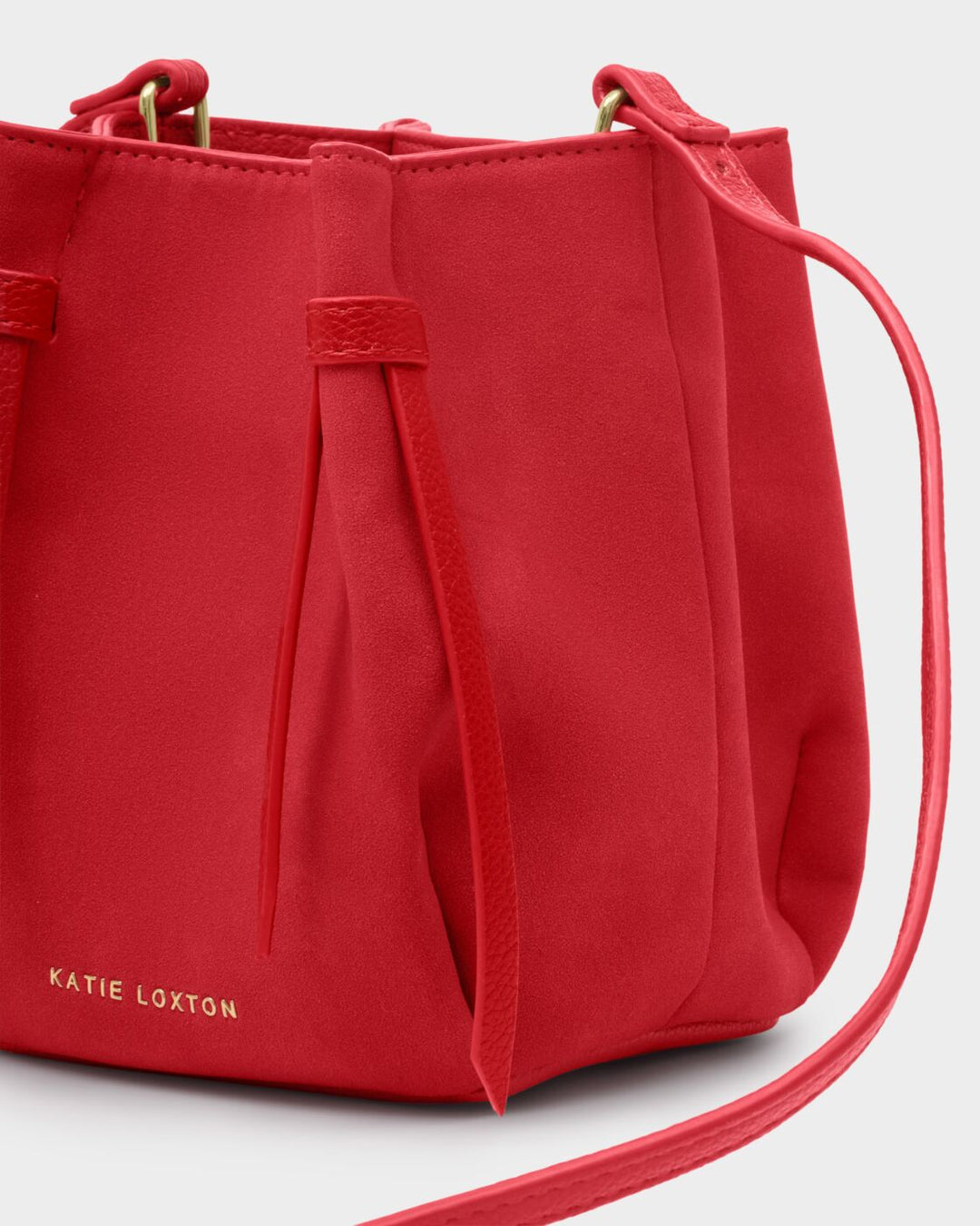 Katie Loxton Celina Mini Faux Suede Bucket Bag Red Faux Suede