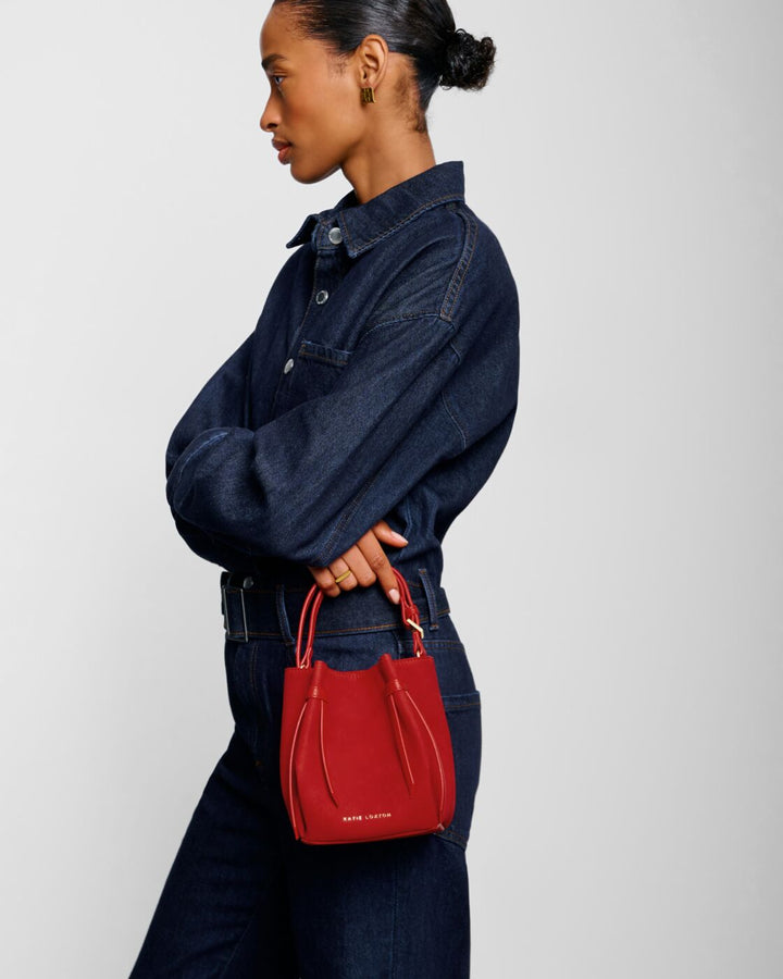 Katie Loxton Celina Mini Faux Suede Bucket Bag Red Faux Suede