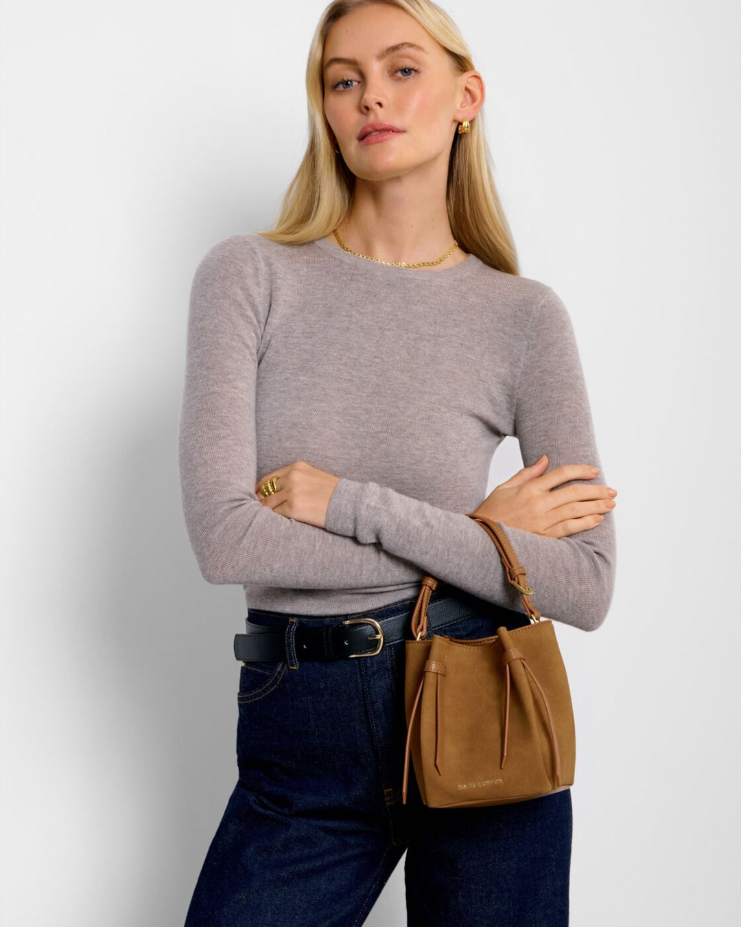 Katie Loxton Celina Mini Faux Suede Bucket Bag Caramel Faux Suede