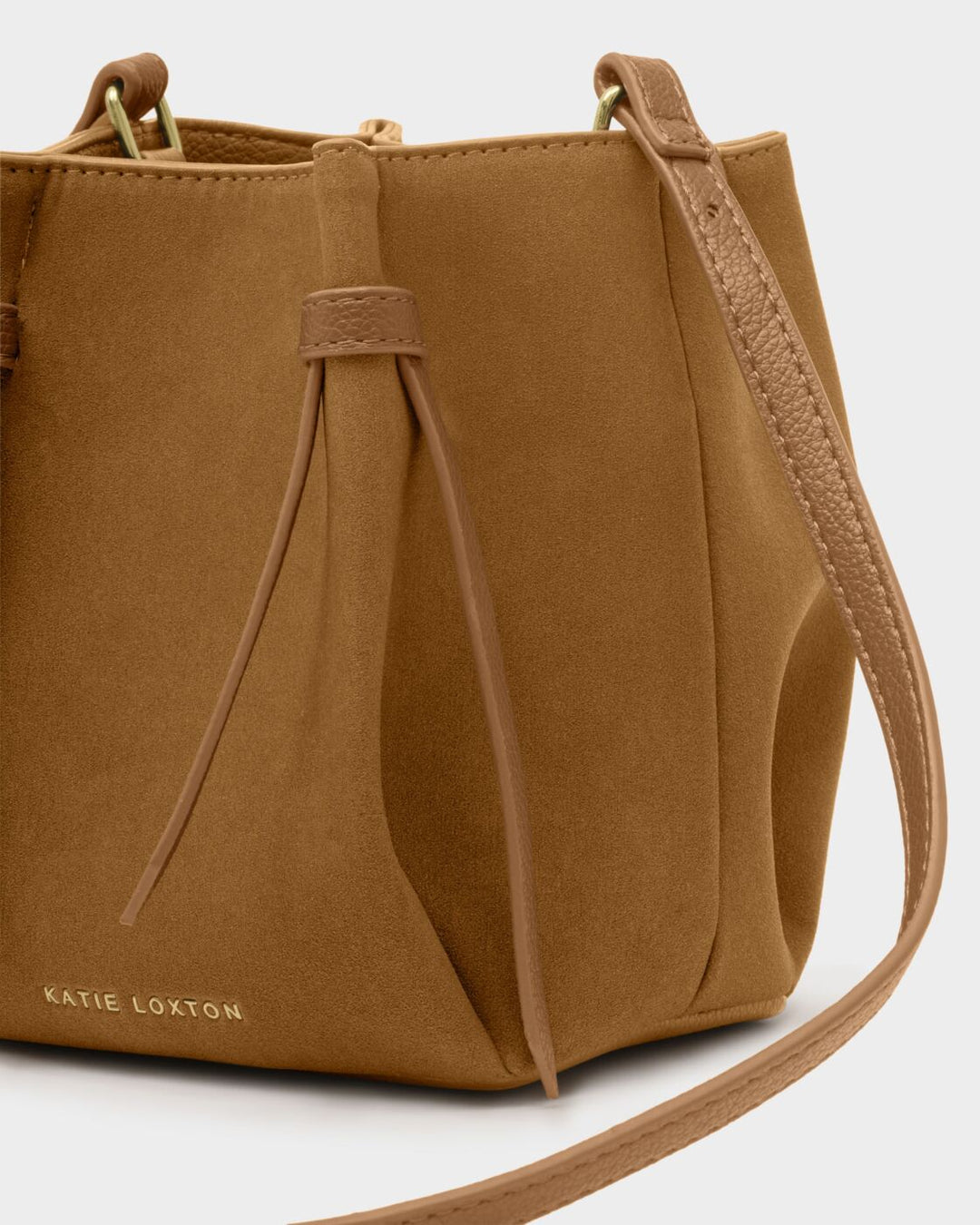 Katie Loxton Celina Mini Faux Suede Bucket Bag Caramel Faux Suede