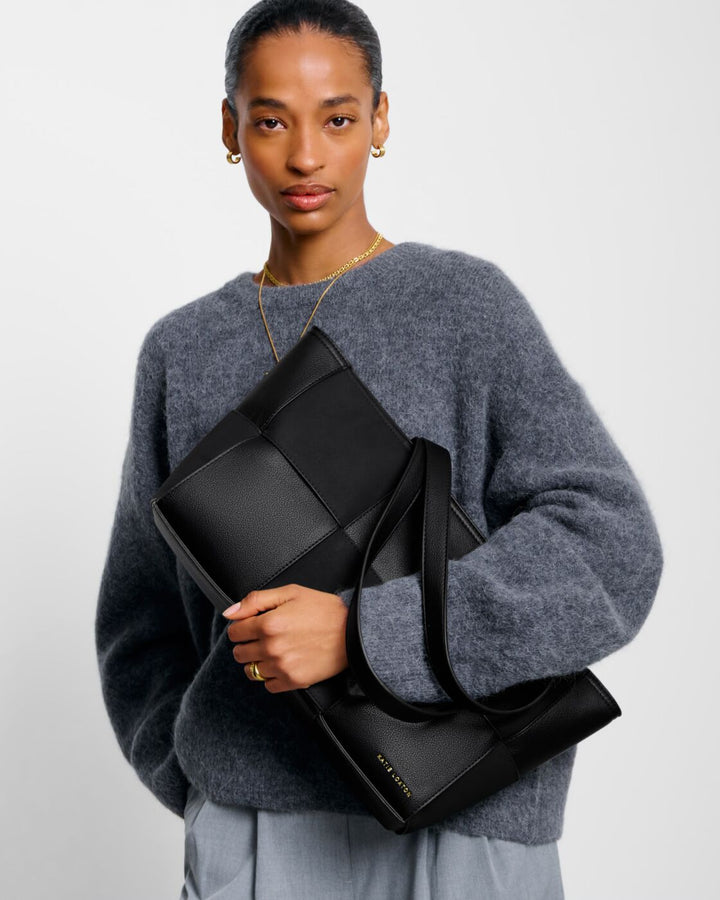 Katie Loxton Taya Woven Faux Suede Tote Bag Black