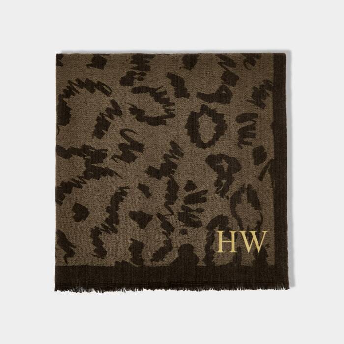 Katie Loxton Printed Blanket Scarf Large Leopard Mink/Black