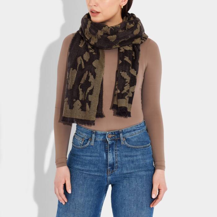 Katie Loxton Printed Blanket Scarf Large Leopard Mink/Black