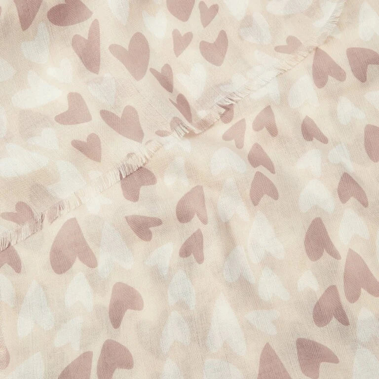 Katie Loxton Printed Scarf Heart Pale Pink/Dusty Pink
