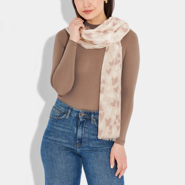 Katie Loxton Printed Scarf Heart Pale Pink/Dusty Pink