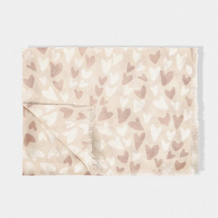 Katie Loxton Printed Scarf Heart Pale Pink/Dusty Pink
