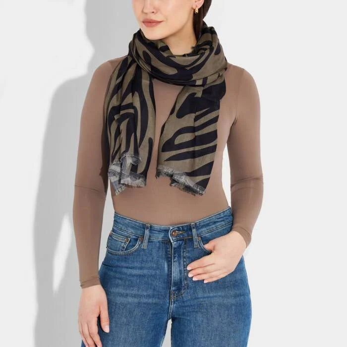 Katie Loxton Printed Scarf Zebra Mink/Black