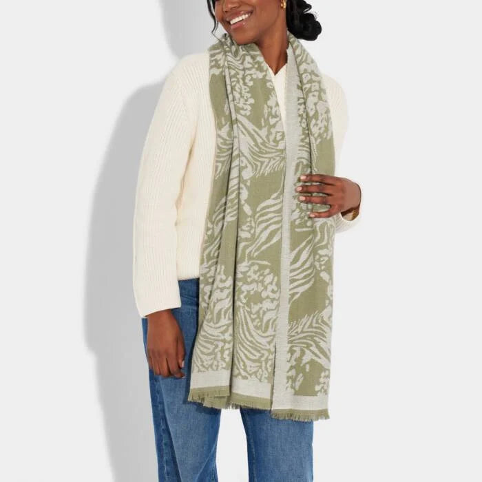 Katie Loxton Printed Blanket Scarf Animal Eggshell/Warm Khaki