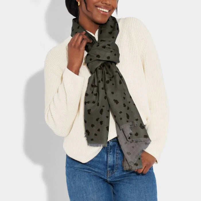Katie Loxton Printed Scarf Polka Dot Charcoal/Black