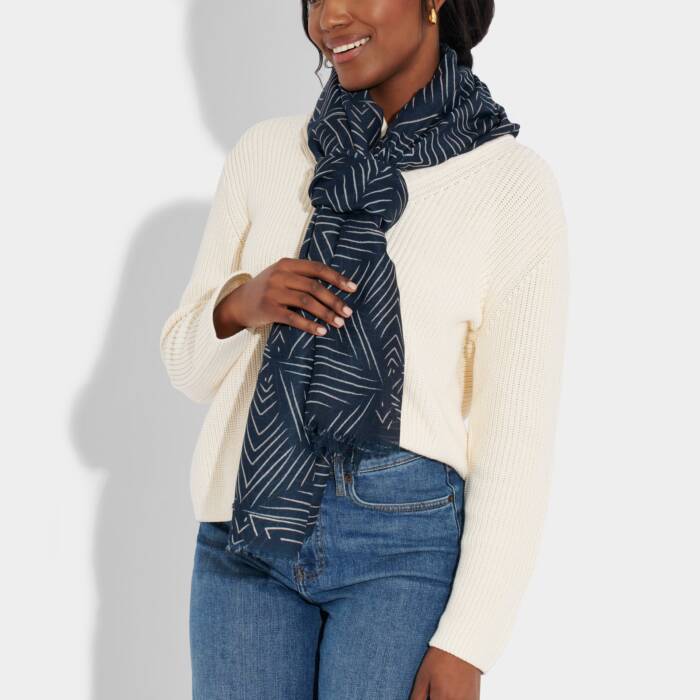 Katie Loxton Metallic Scarf Geometric Star Navy/Silver Foil