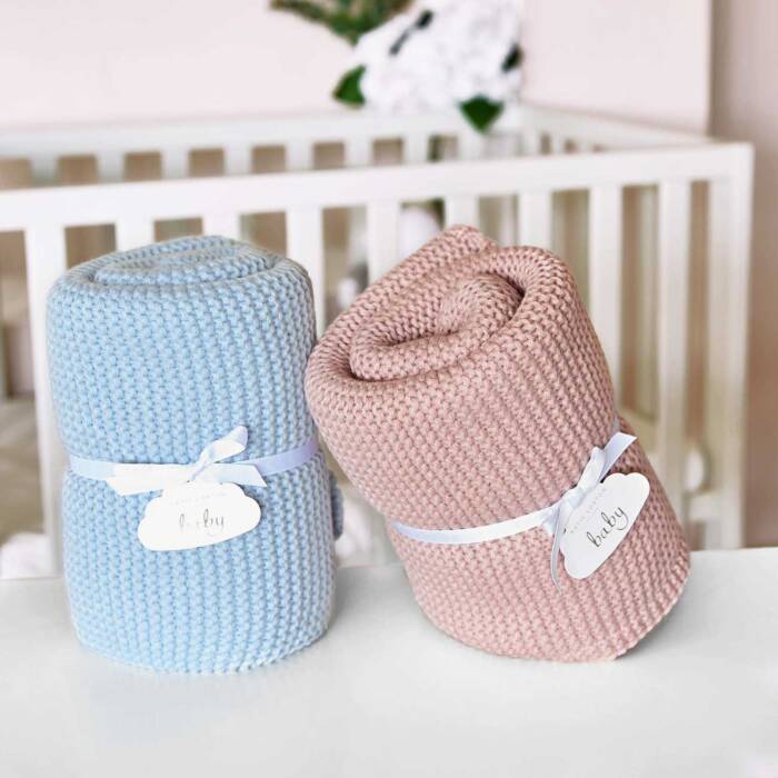 Katie Loxton Cotton Knitted Baby Blanket Blue