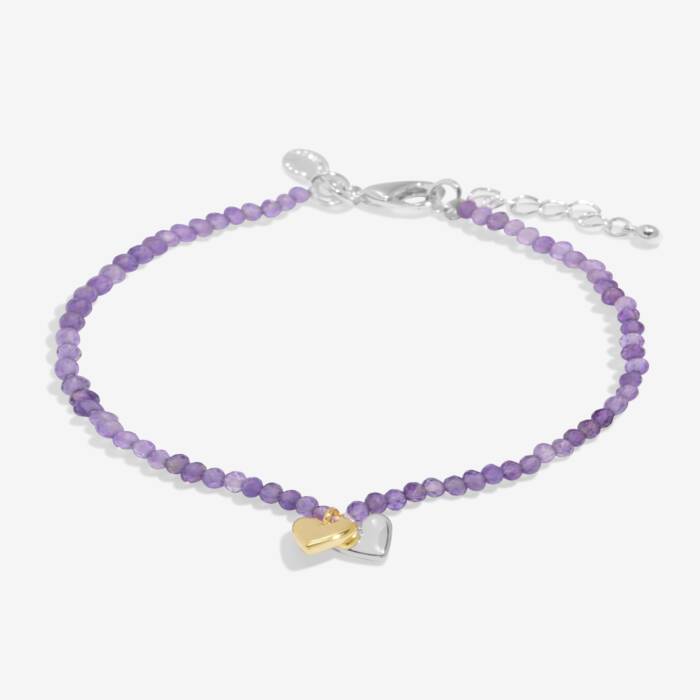 Joma Jewellery Mini Charms Amethyst Double Heart Silver & Gold Plated Bracelet
