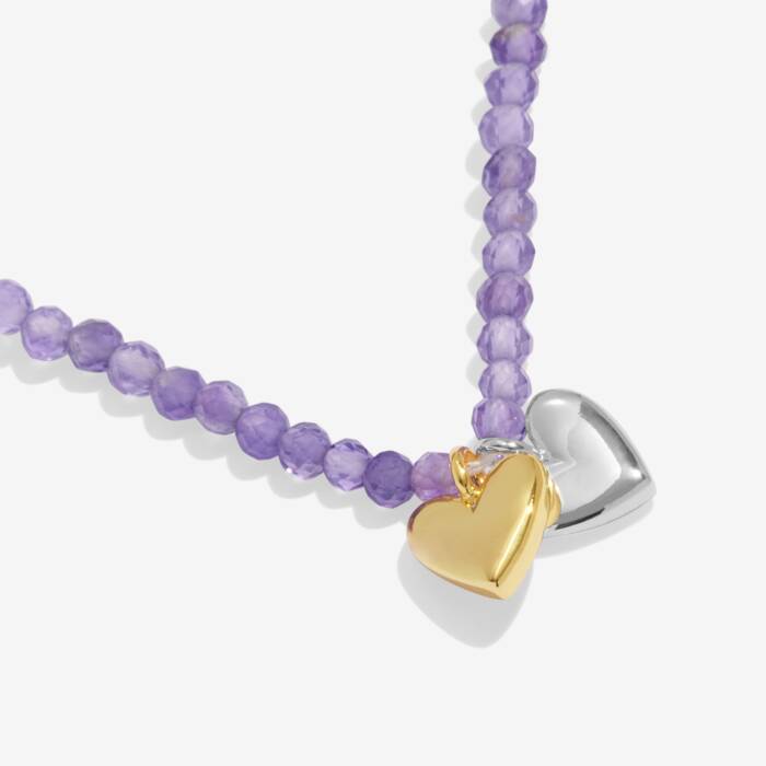 Joma Jewellery Mini Charms Amethyst Double Heart Silver & Gold Plated Necklace
