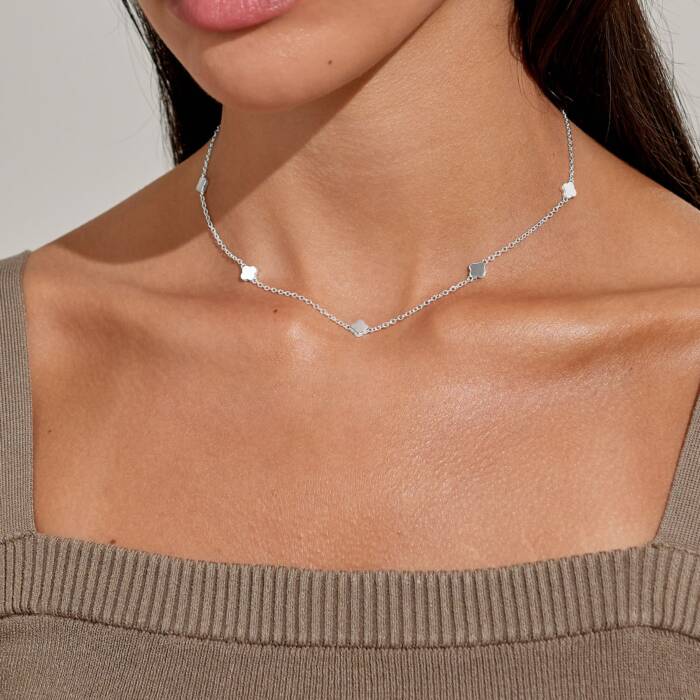 Joma Jewellery Mini Charms Clovers Silver Plated Necklace