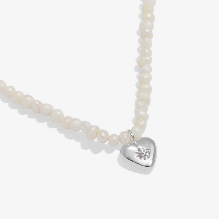 Joma Jewellery Mini Charms Cultured Freshwater Matte Pearl Cz Heart Silver Plated Necklace