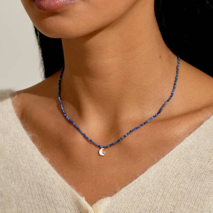 Joma Jewellery Mini Charms Lapis Lazuli Moon Silver Plated Necklace