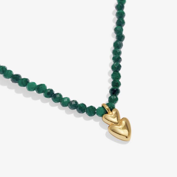 Joma Jewellery Mini Charms Malachite Double Heart Gold Plated Necklace