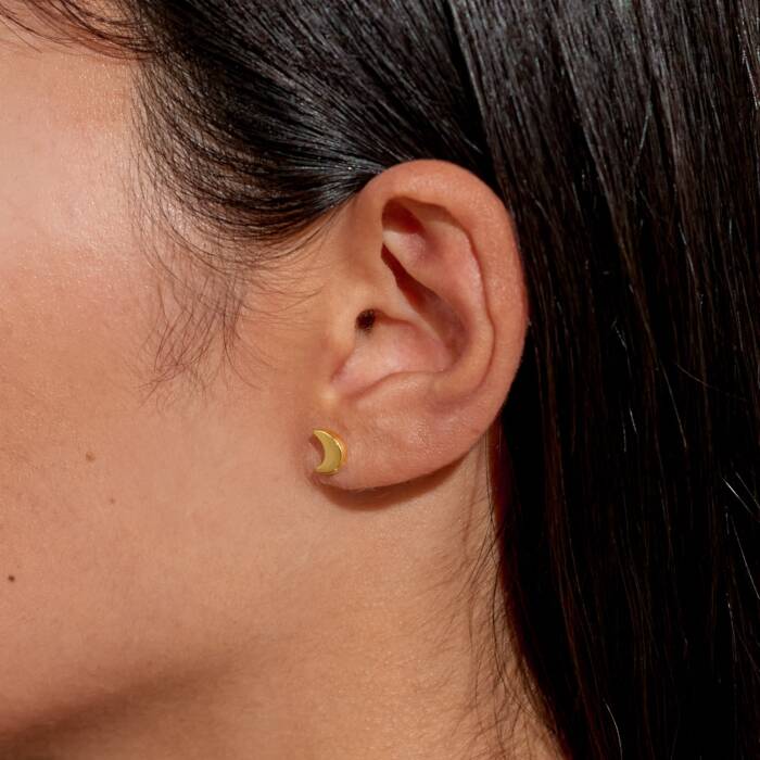 Joma Jewellery Mini Charms Moon Gold Plated Stud Earrings