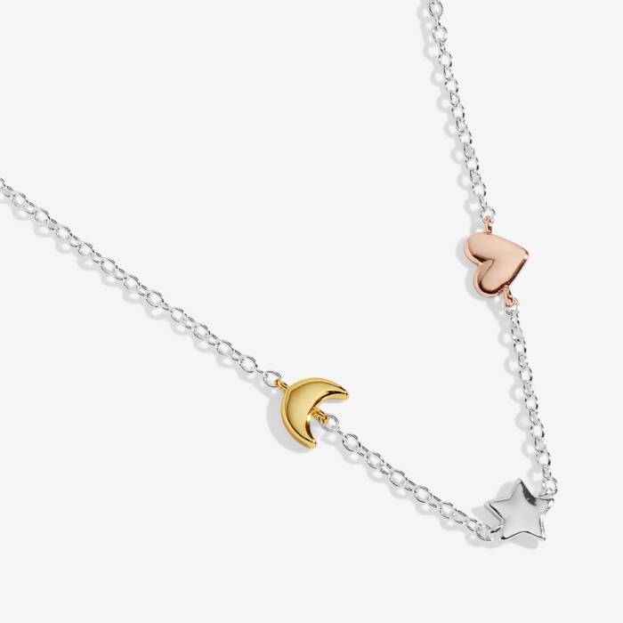 Joma Jewellery Mini Charms Moon Heart Stars Silver, Gold & Rose Gold Plated Necklace